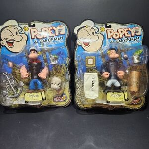 Pair Of Vintage Popeye  Sailorman Action Figure - Blue & Black Outfit